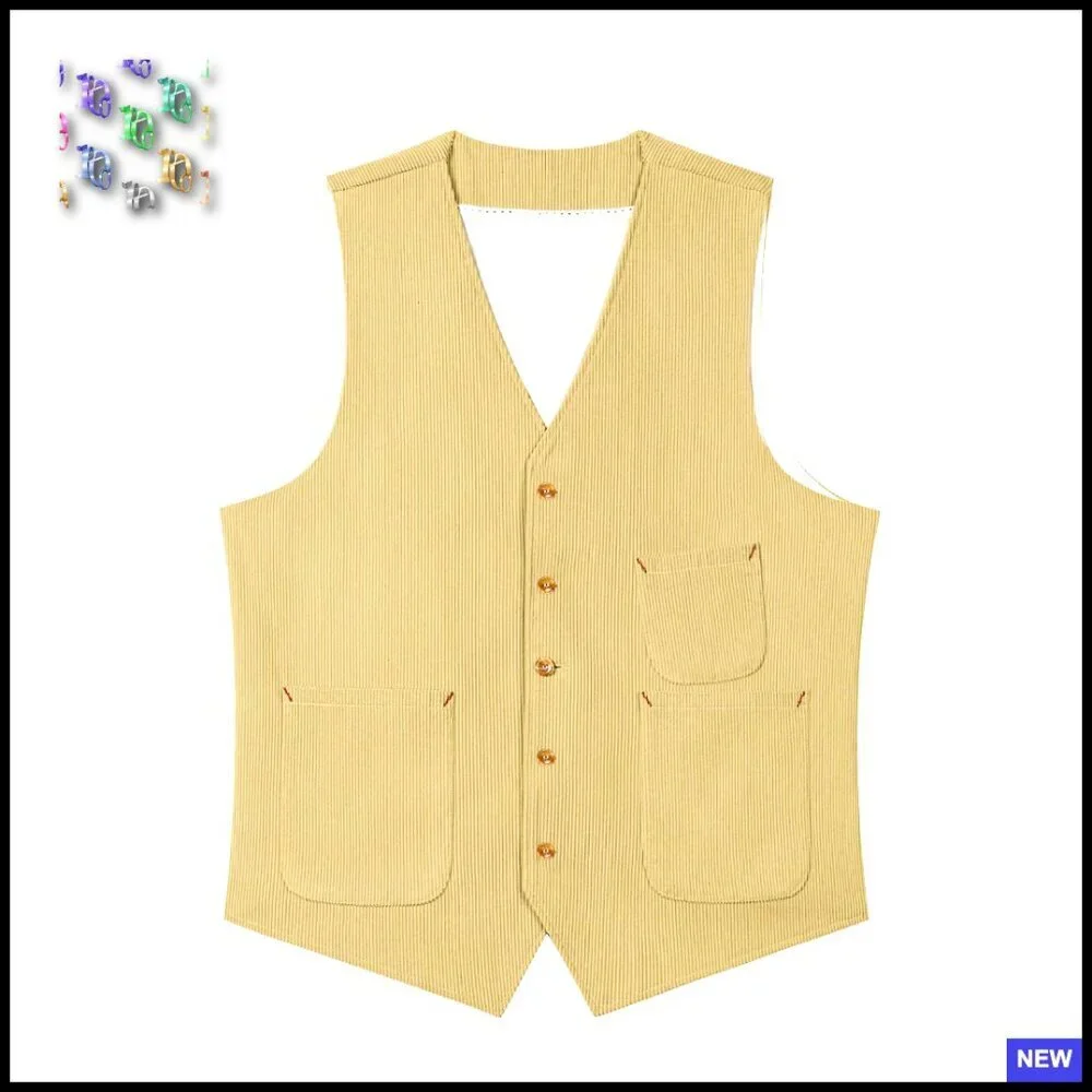 Vintage Corduroy Vest Classic Fit V-Neck Waistcoat Casual Sophisticated